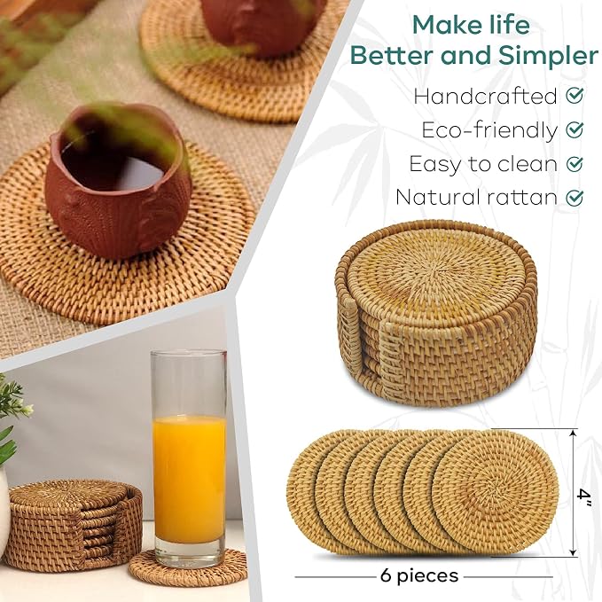 Handmade Natural Rattan Coasters - Image 5