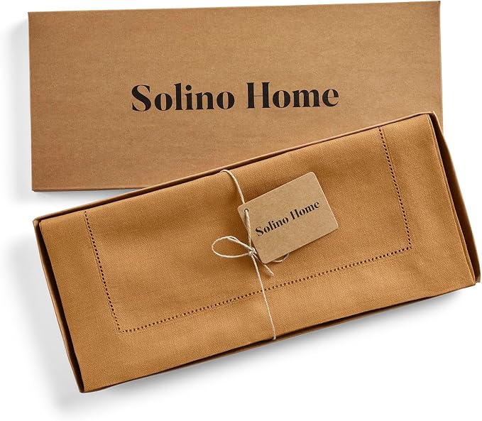 Solino Home 100% Pure Linen Table Runner Brown Sugar Hemstitch, 14 x 60 in | - Image 6