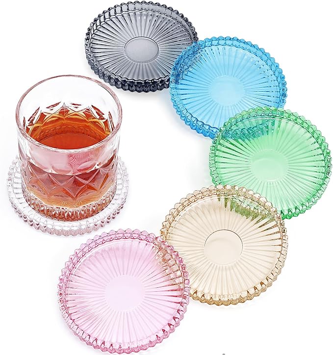 Modern Clear Glass Coasters Set of 6, Cute Coasters Table Mats by GOHDODD