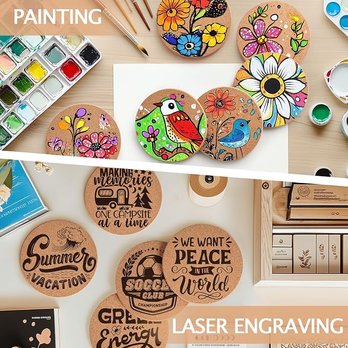60 PCS Cork Coasters for Laser Engraving, Thick Absorbent Blank Coasters | 4 - Image 5