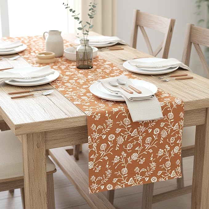Floral Table Runner 72 Inches Long wih Flowers Botanical Design Rustic Vintage - Image 3