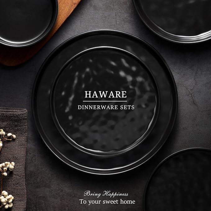 HaWare Dinnerware Sets, 18-Piece Plates and Bowls Set, Matte Black | Stoneware - Image 7