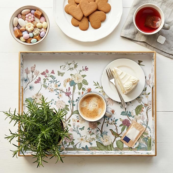 Serving Tray with Handles, Rectangular Plastic Tray 15.75x11.81 Inch, Floral - Image 6