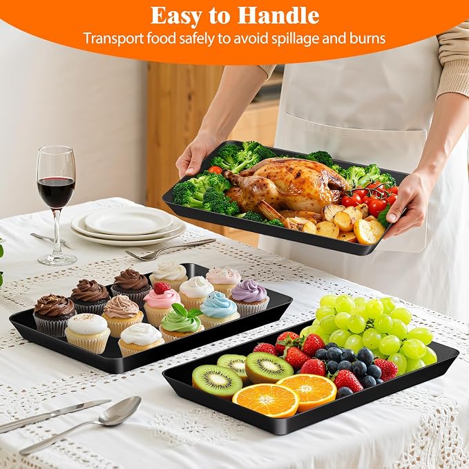 SpaceTrove 4-Pack Serving Tray Set, Reusable Plastic Serving Platter - Image 4