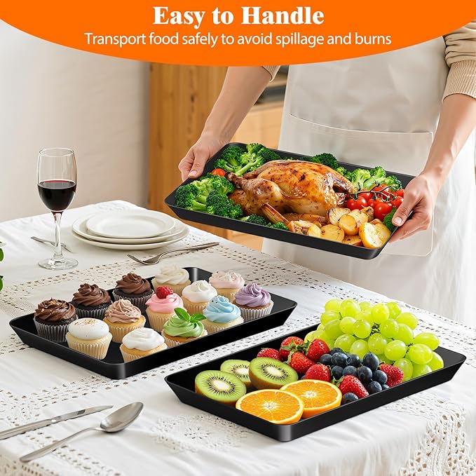 SpaceTrove 8-Pack Serving Tray Set, Reusable Plastic Serving Platter - Image 4