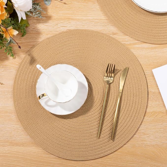SHACOS 15 inch Round Braided Placemats Set of 6 Cotton Polyester Heat Resistant - Image 5