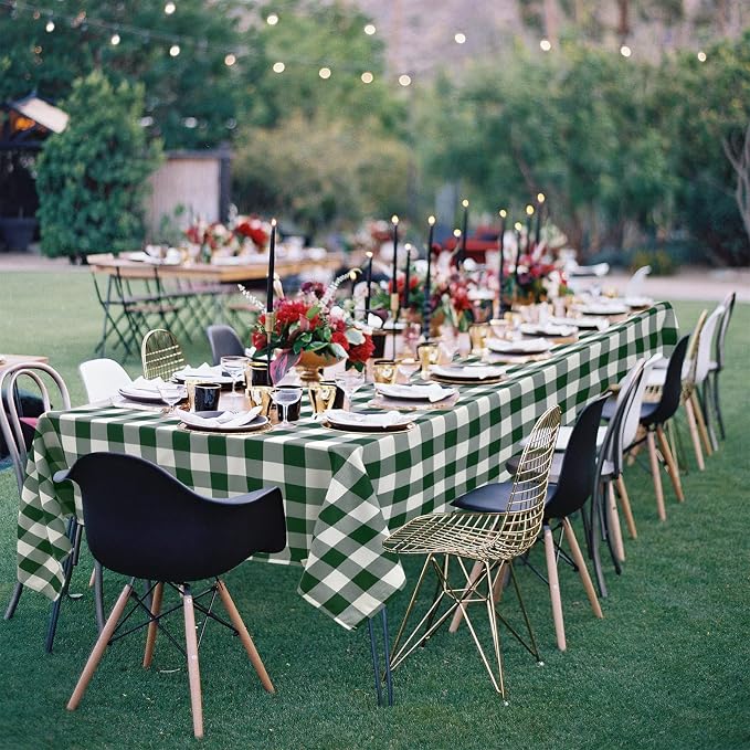 Plaid Tablecloth 2 Pack, 54 x 108 inch, Forest Green and White | Waterproof - Image 2