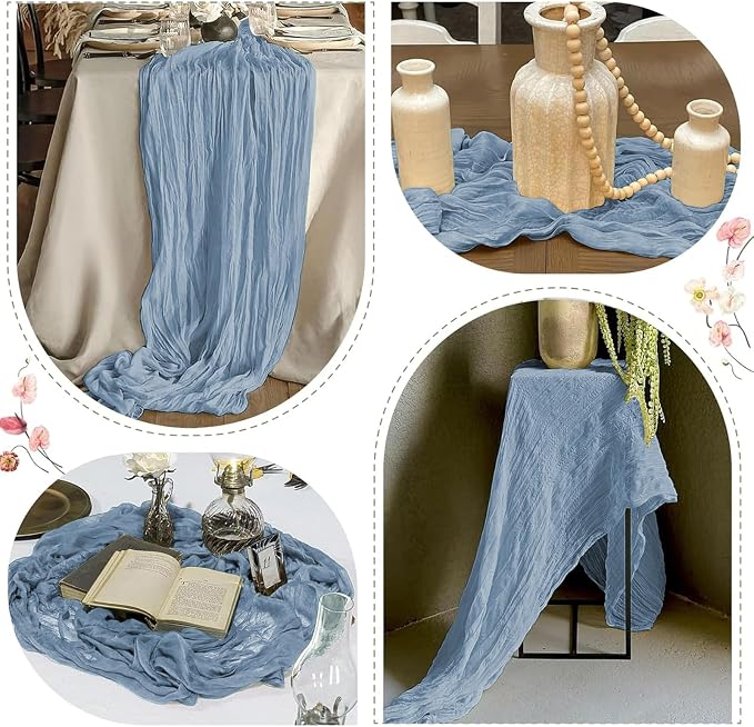 25 Pack Dusty Blue Cheesecloth Table Runner 17 x 108 Inch Gauze Table Runner - Image 6