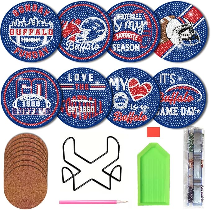 Bartogro 8 Pcs Diamond Painting Coaster Kits, DIY Football Diamond Art Coasters by Bartogro