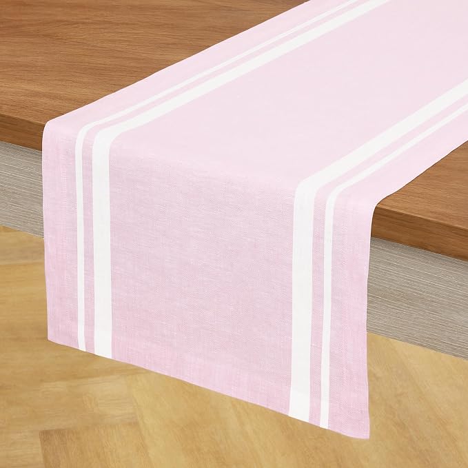 Solino Home 100% Pure Linen Table Runner, 14 x 132 in, French Stripe | Table - Image 2
