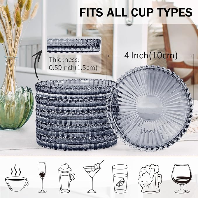 Modern Clear Glass Coasters Set of 6, Cute Coasters Table Mats - Image 2