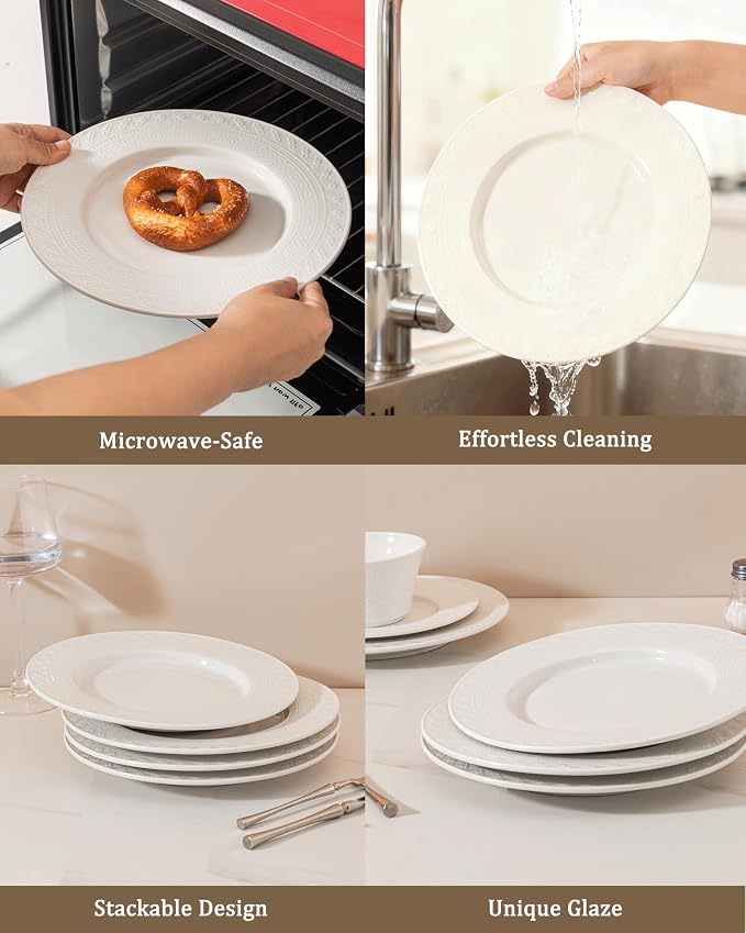 4-piece set, ceramic tableware set, relief plate and bowl set, microwave and - Image 5