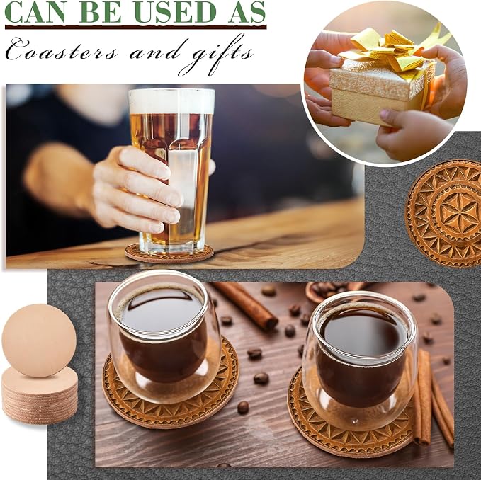 Bulyoou 25 Pcs Round Vegetable Tan Leather Coaster 3-1/4" Circular Tooling | - Image 5