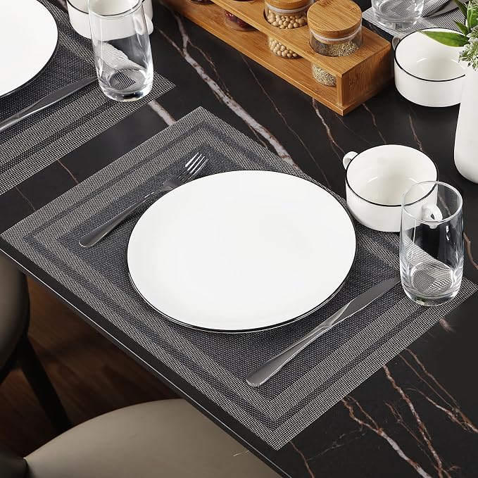 Placemats Set of 8, Vinyl Woven Black Non Slip Table Mats | Heat Resistant - Image 2