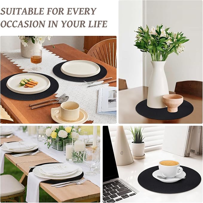 13" Round Placemats Set of 12, Reversible Faux Leather Heat Resistant Table Mats - Image 7