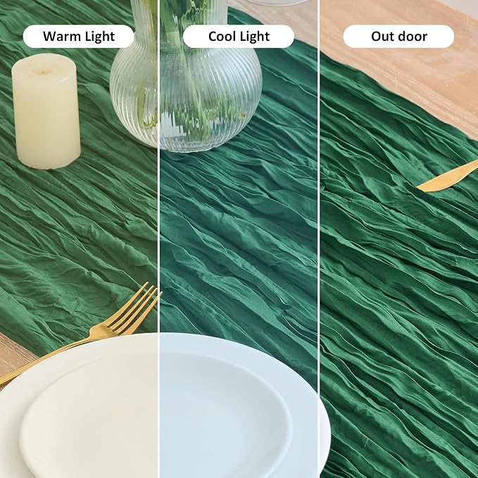 Asee'm 2pcs Emerald Green Cheesecloth Table Runner Christmas 10FT Rustic | Fall - Image 8