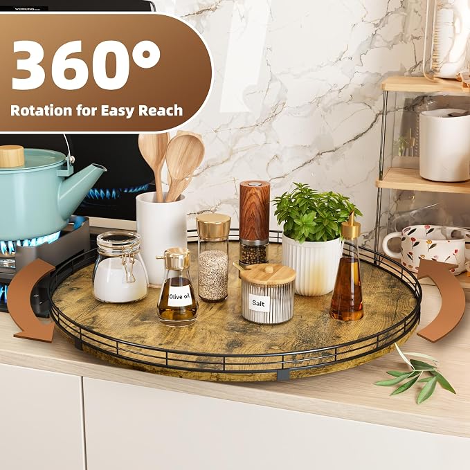 Lazy Susan Turntable Organizer for Table Top, 21’’ Round Wooden Lazy Susan for - Image 3