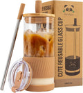 Pandaloo® Glass Cups With Lids and Straws -20 Fl Oz- Perfect Size Iced Coffee by Pandaloo