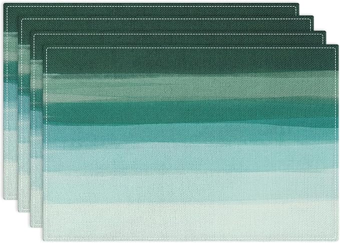 Emvency Farmhouse Placemats Set of 4, 12x18 Inch, Abstract Teal Striped | by Emvency