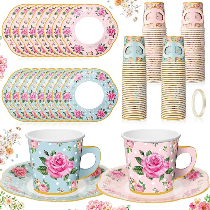 Umigy 36 Sets Floral Tea Party Decorations 6.5 oz Floral Paper Teacups & Saucer by Umigy