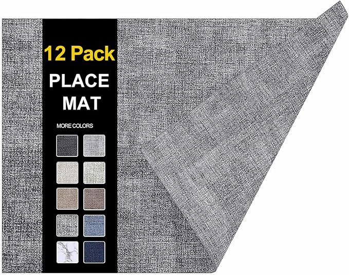 Faux Leather Heat Resistant Placemats 12 Packs, Waterproof Wipeable Dining PU by homing