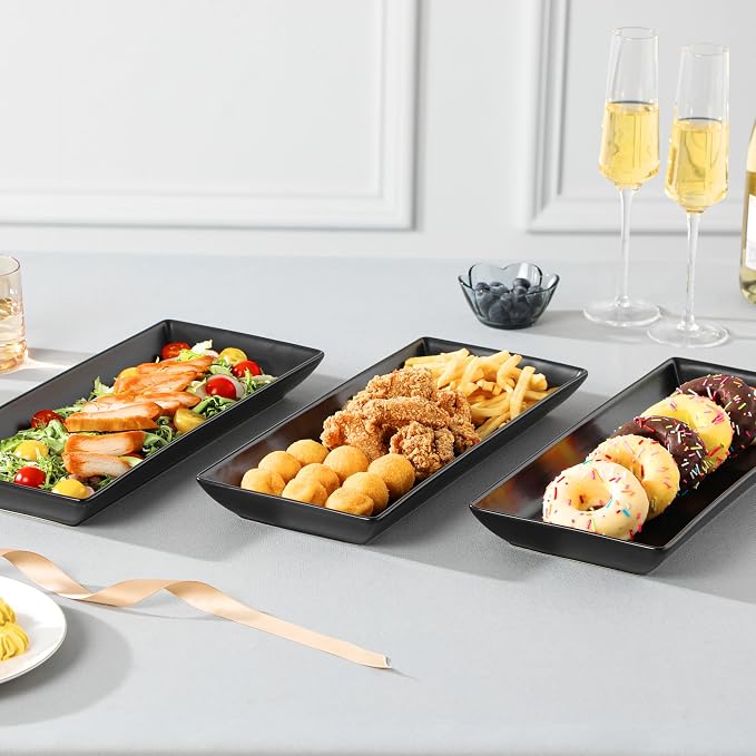 MALACASA 3 Tier Serving Trays for Party, 14 Inch Porcelain Black Trays for - Image 7