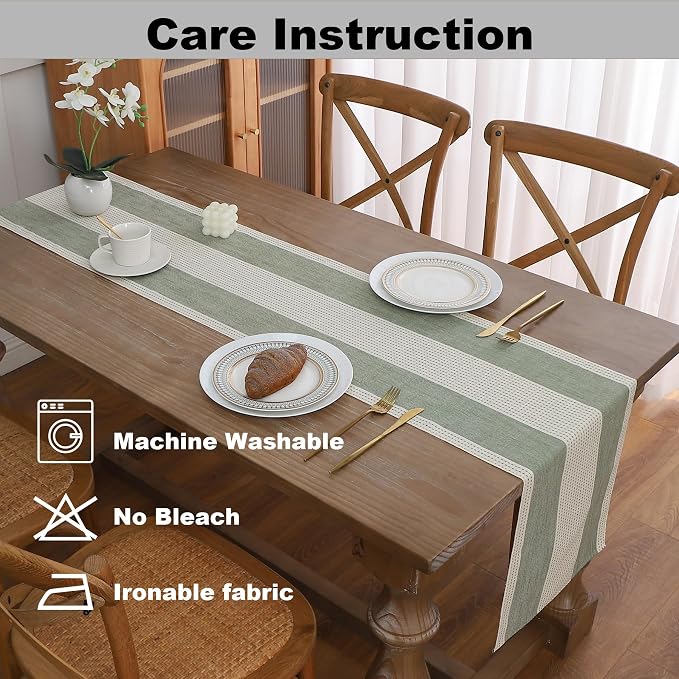 Gernaice 2PCS Boho Table Runner, Rustic Striped Cotton Linen Farmhouse Table - Image 5