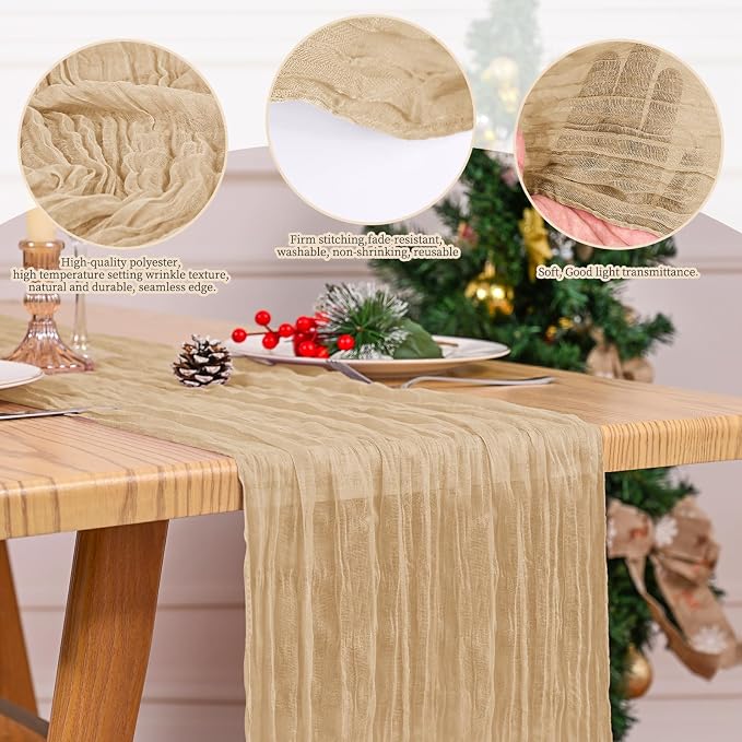 4 Pack Beige Table Runner 17 x 108inch Cheesecloth Table Runner Boho Gauze - Image 6
