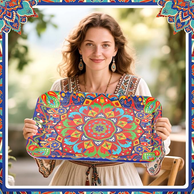 Vesici 4 Pack Mandala Melamine Serving Trays, 13 x 10 Inch Rectangular - Image 7