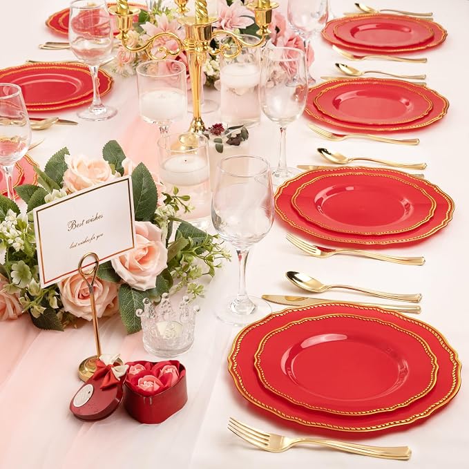 60 Pcs Red Gold Dessert Plates for Christmas | 7.5 inch Heavy-duty Disposable - Image 5