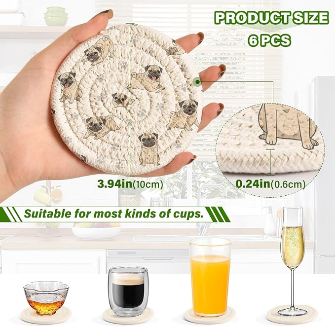 Pugs Dog Paw White Print Coasters - Image 3