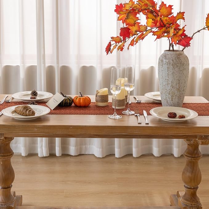 Fall Thanksgiving Boho Macrame Table Runner 12x48 Inch | Woven Burlap Rustic - Image 7