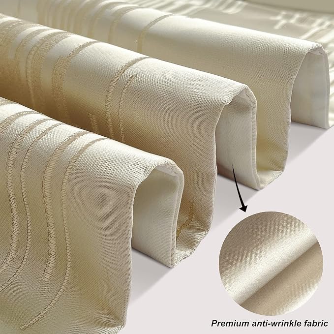 Luxury Beige Table Runner 13 x120 Inch, Modern Abstract Striped, Tassels | - Image 2