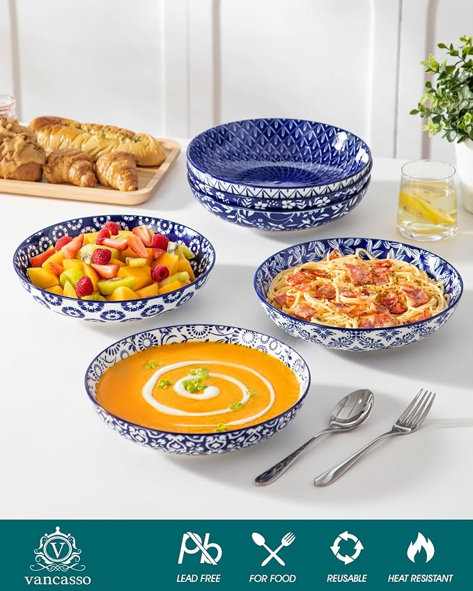 vancasso SELENE 50 oz Large Pasta Bowls Set of 6, Porcelain Serving Bowls - Image 3