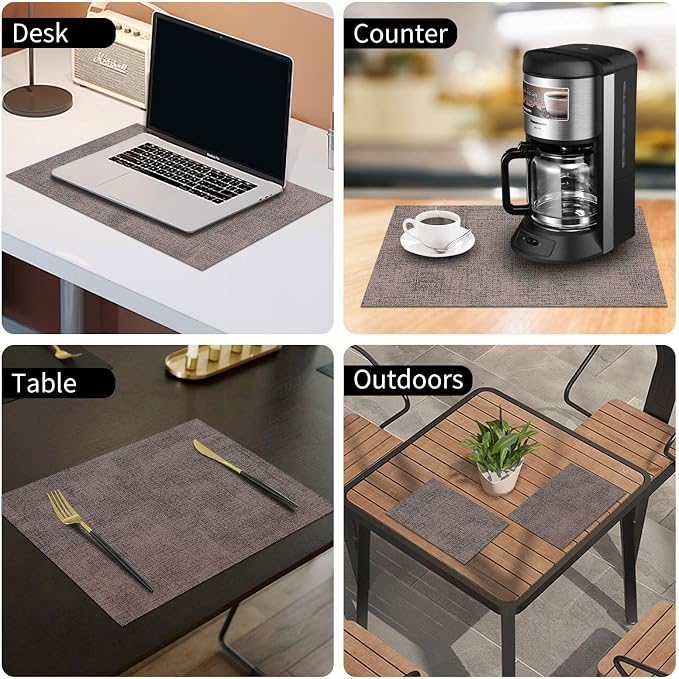 Faux Leather Heat Resistant Placemats 6 Packs, Waterproof Wipeable Dining PU - Image 9
