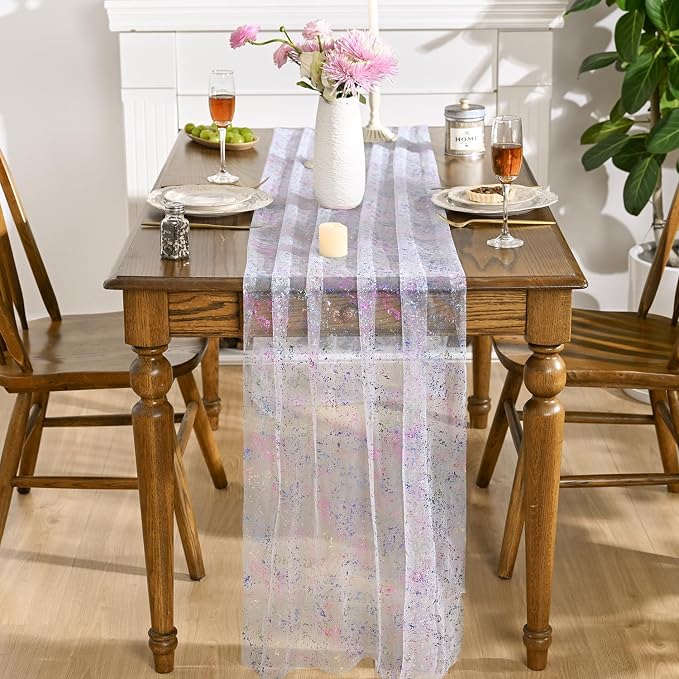 Artoid Mode 10PCS Colorful Gold Gauze Table Runner 120 Inch 10FT, Glitter - Image 3