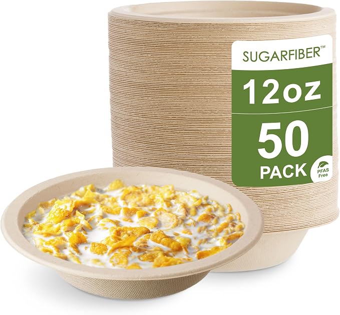 12oz Compostable Paper Bowls Disposable Round Natural Cereal Bowl, Biodegradable by HarvestPackGOURMETSHOWCASE