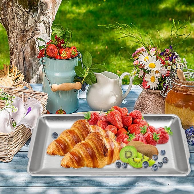 3Pcs 304 Stainless Steel Food Serving Tray, 12.6" Rectangular Serving Platters - Image 5