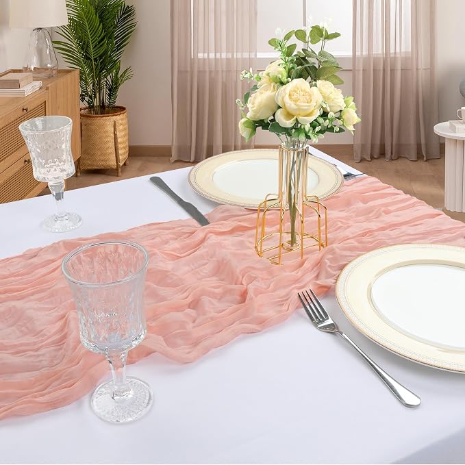 6 Pack 10Ft Blush Pink Cheesecloth Table Runner 23 x 120 Inch | Gauze Rustic - Image 6