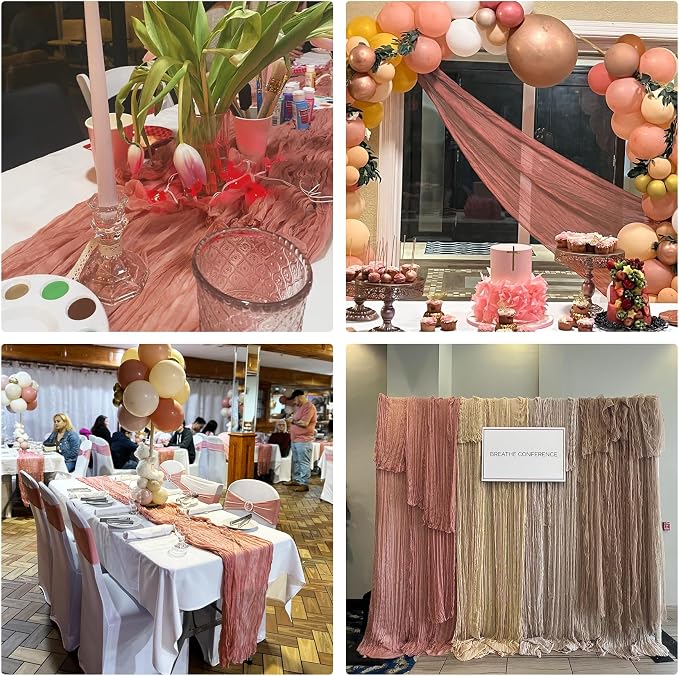 10 Pack Dusty Blush Cheesecloth Table Runner 10FT Boho Gauze Fabric Table - Image 7