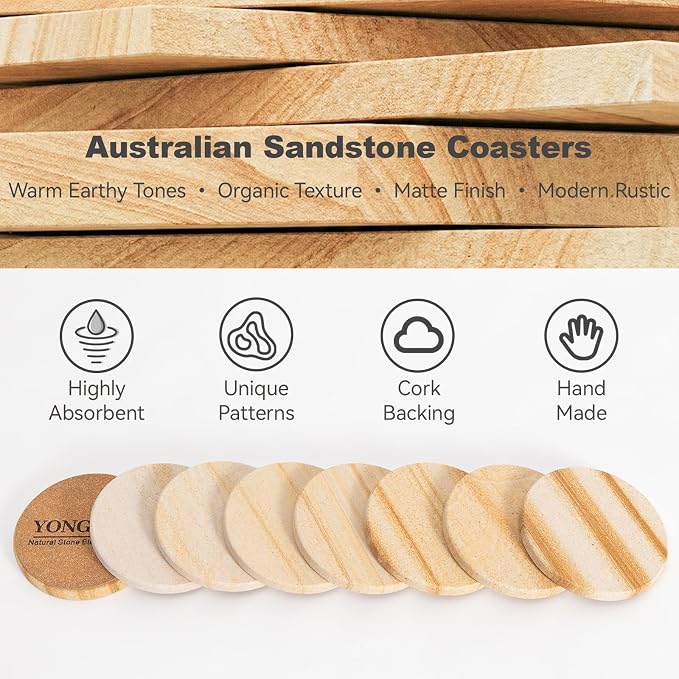 Sandstone Coasters Set of 8, Absorbent Stone Coasters - Image 3