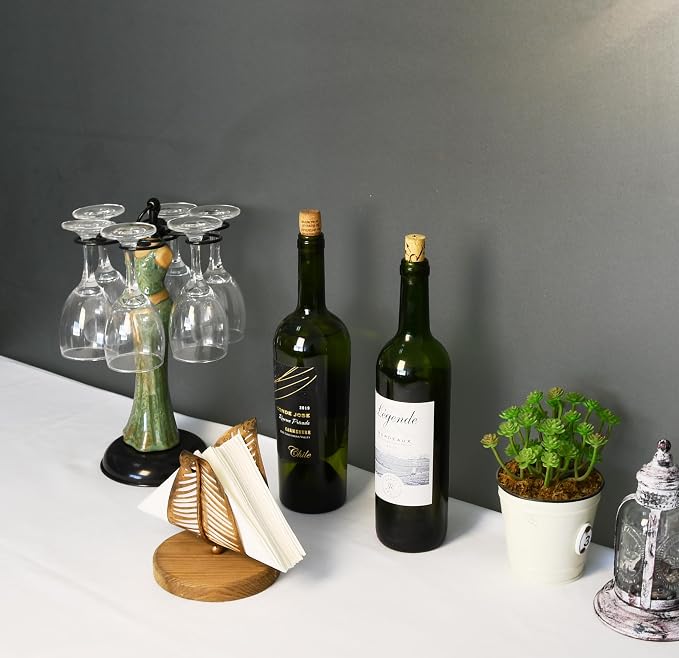 OwlGift Freestanding Modern Napkin Holder w/Bronze Metal Leaf & Brown Wooden - Image 5
