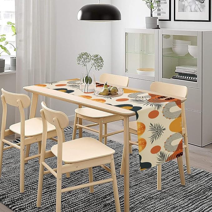 YCness Boho Leaf Table Runner, Mid Century Modern Minimalism Palm Tropical Leaf - Image 4