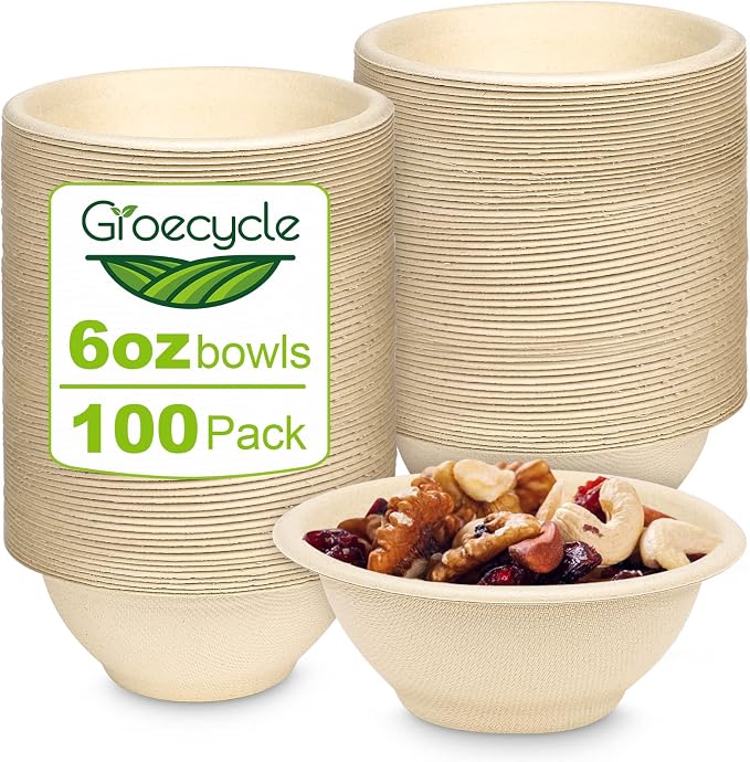 6oz Small Compostable Paper Bowls, 100 Pack Biodegradable Bagasse | by Unknown