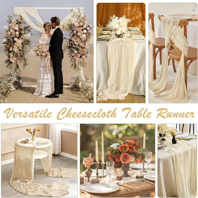 10 Pack Beige Cream Cheesecloth Table Runner 35x120 Inches, Summer Farmhouse - Image 5