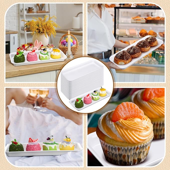 20 Pcs Serving Platters 14 x 6 Inch Rectangle Serving Trays Reusable Food Tray - Image 6