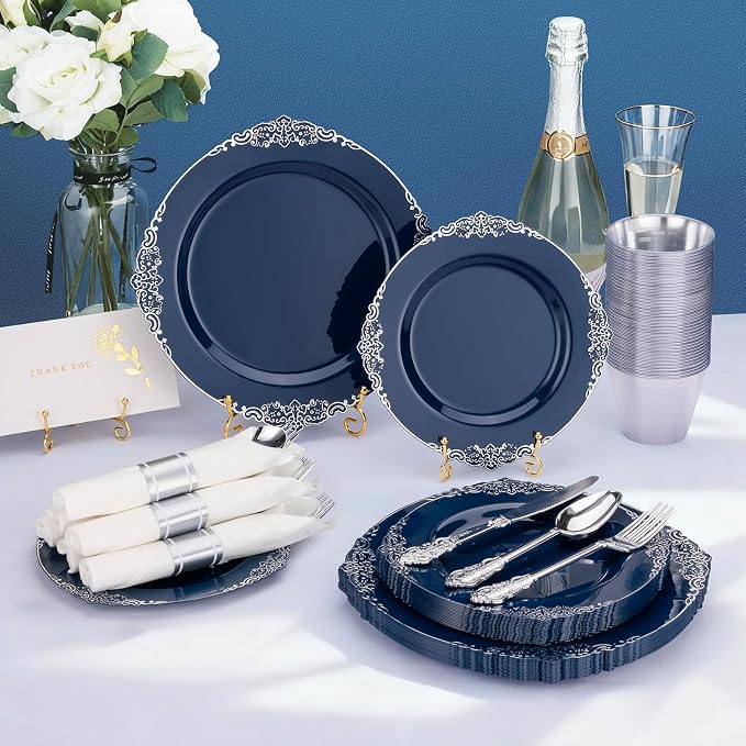 Bestluck 700PCS Navy Blue Disposable Dinnerware - Image 2