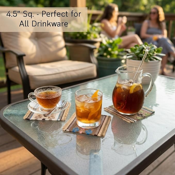 Boho Woven Coasters Set of 6, Absorbent Drink Coasters - Image 4