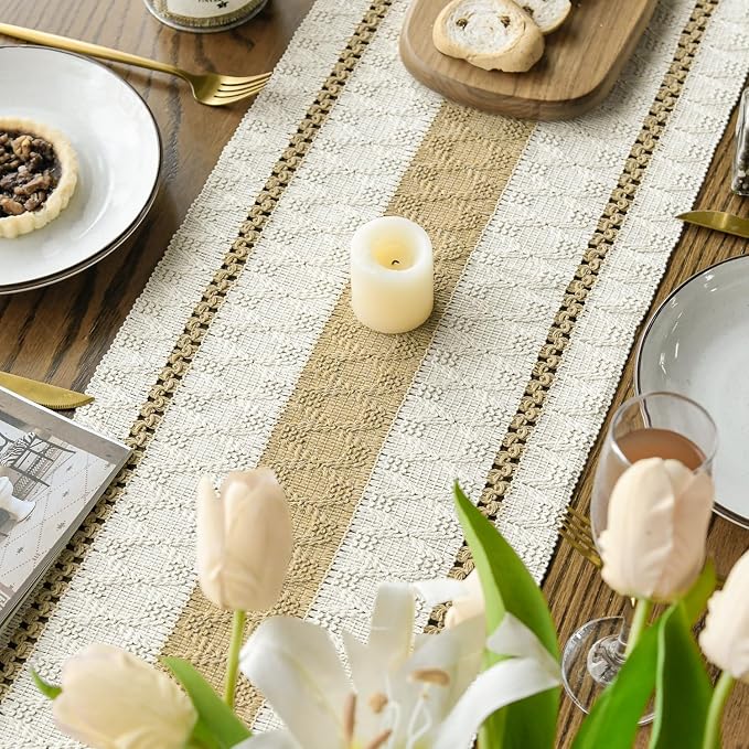 Artoid Mode Burlap Brown Rustic Woven Table Runner 12x108 Inch | Holiday - Image 4