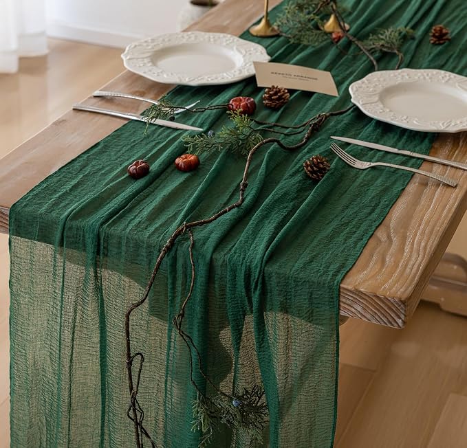 6Pcs Emerald Green Cheesecloth Table Runner 120 Inches by KEKETOARRANGE